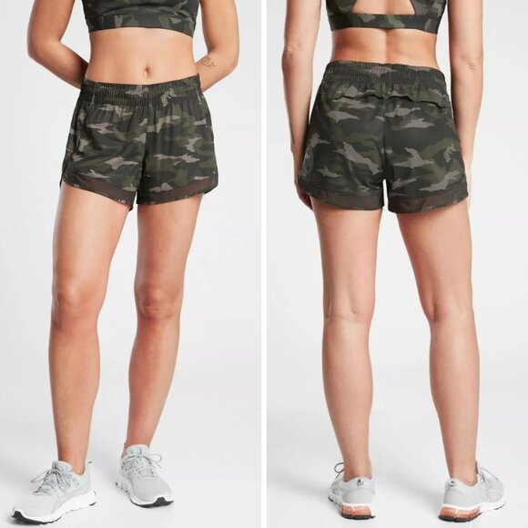Athleta Pants - Athleta Mesh Racer Run Short 4" in Olive Green Camo, Size XL
